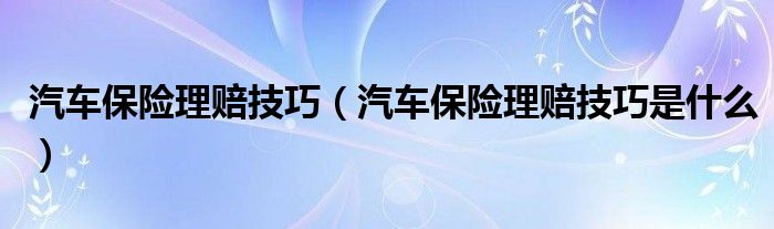 汽车保险理赔技巧（汽车保险理赔技巧是什么）